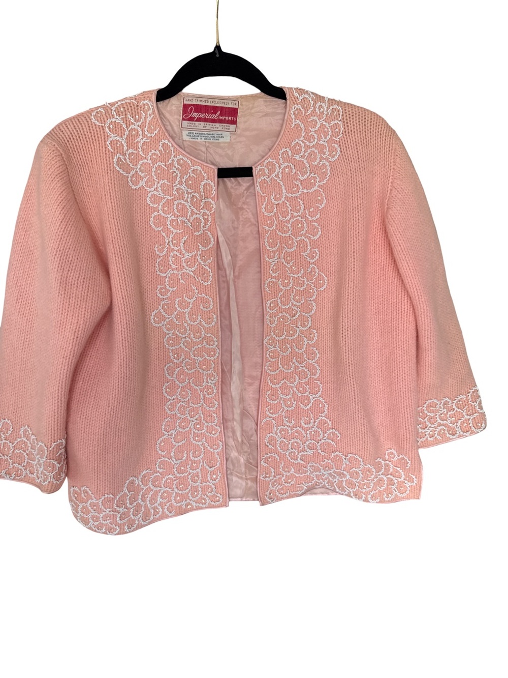 Vintage soft pink angora rabbit and lambs wool lined sweater. Beaded